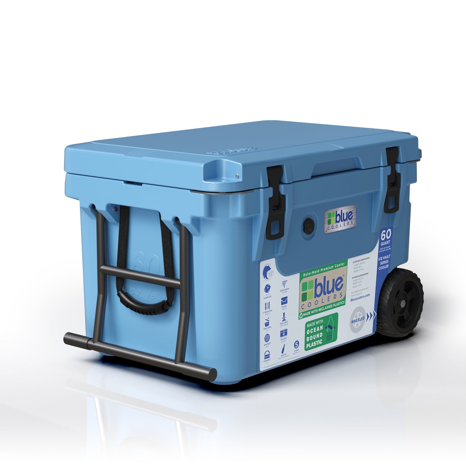 Ocean Bound Reclaimed Plastics 60 Quart Roto-Molded Cooler with Wheels