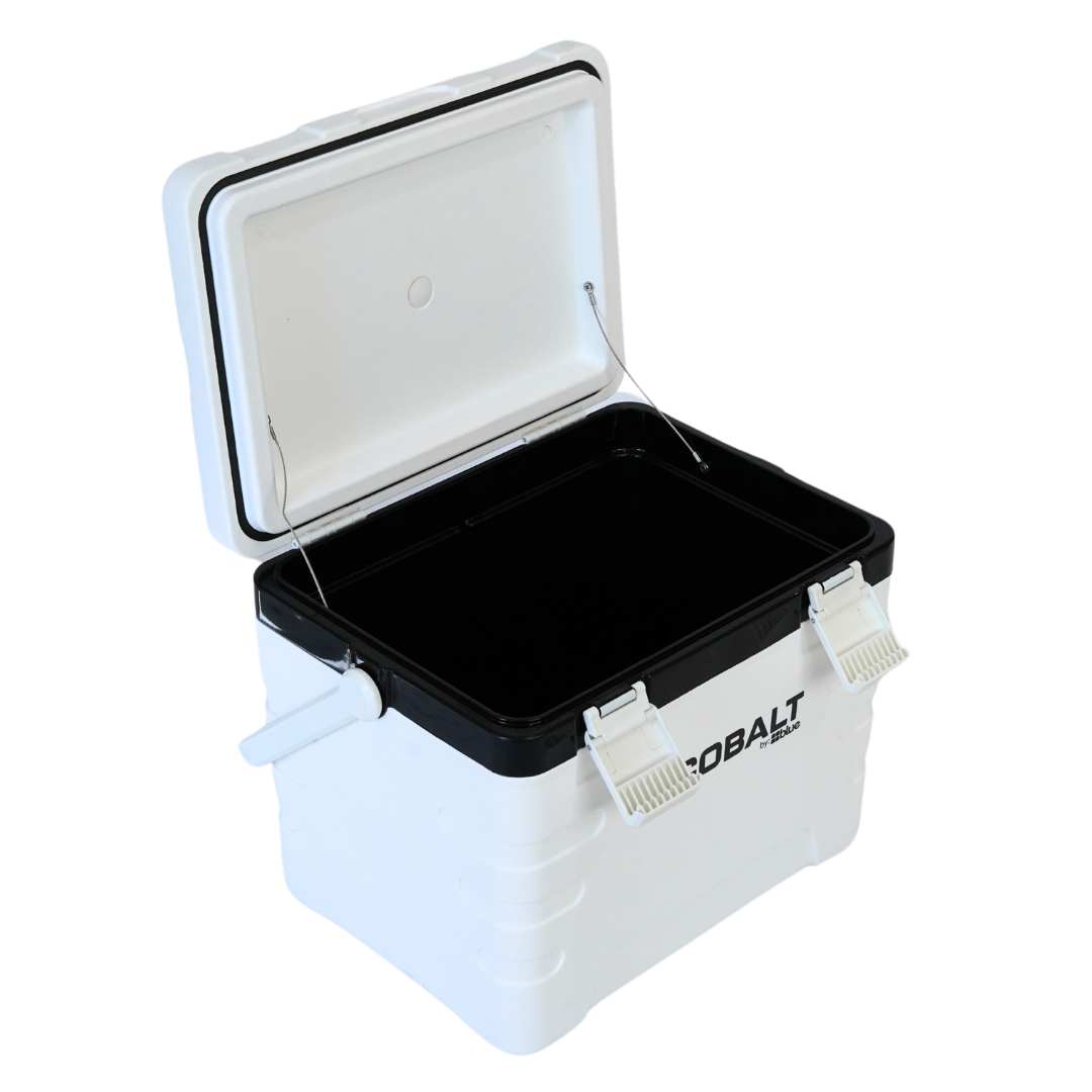 Blue Coolers - Cobalt 37 Quart Weekender Cooler- White - Open Lid, Angled