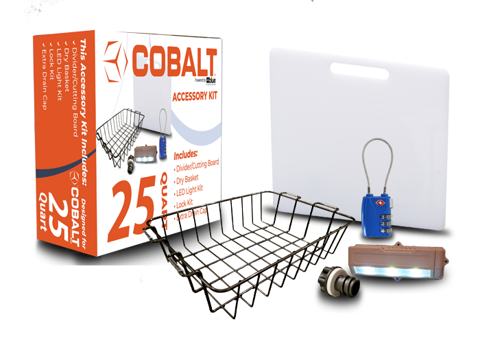 Accessory Kit Cobalt - Divider/Cutting Board, Basket, Lock, Light, & Plug for 25 Quart Cobalt Coolers
