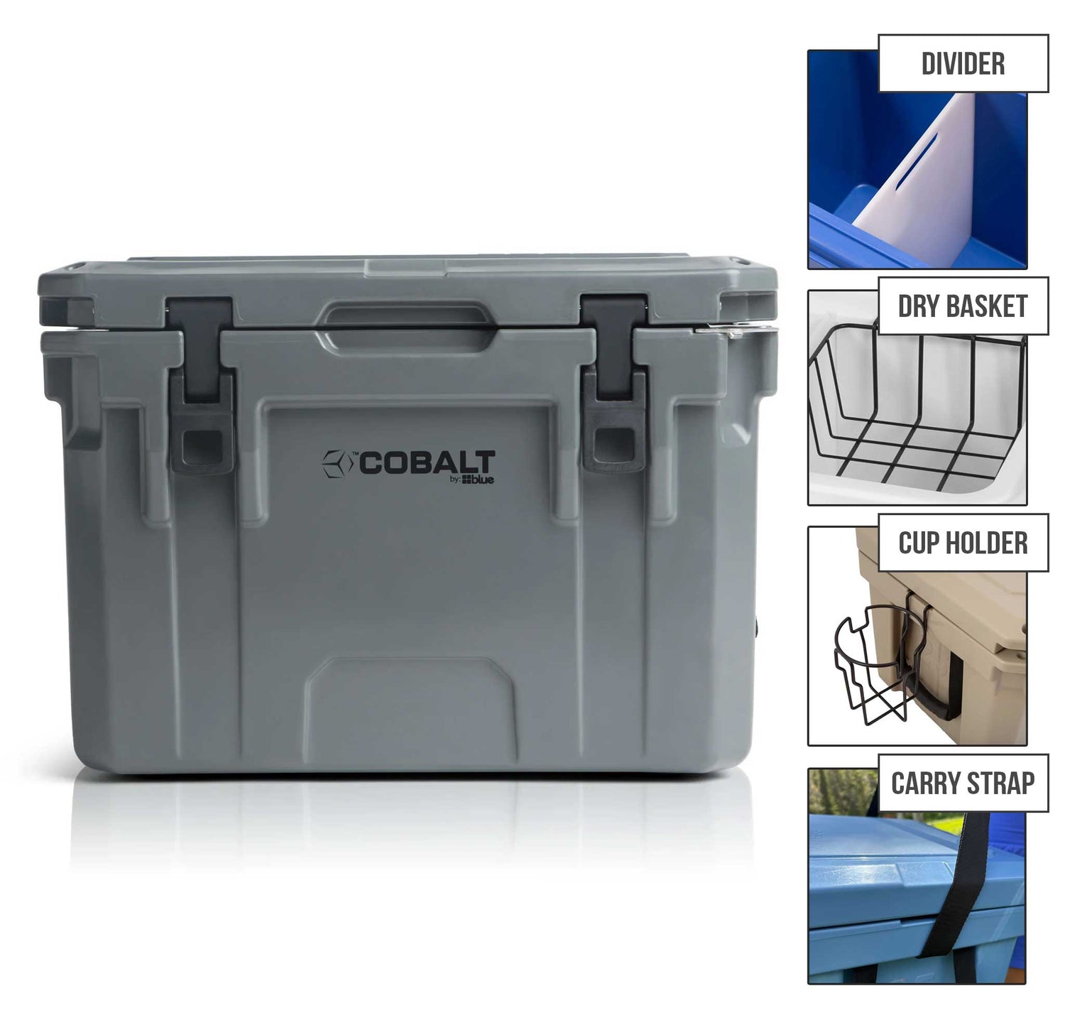25 Quart Cobalt Cooler + Dry Basket + Divider + Cup Holder + Carry Strap - Promo