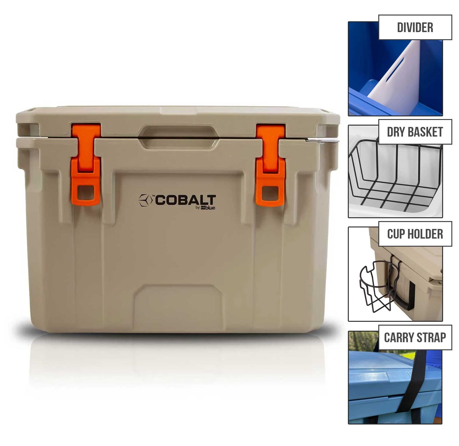 25 Quart Cobalt Cooler + Dry Basket + Divider + Cup Holder + Carry Strap - Promo