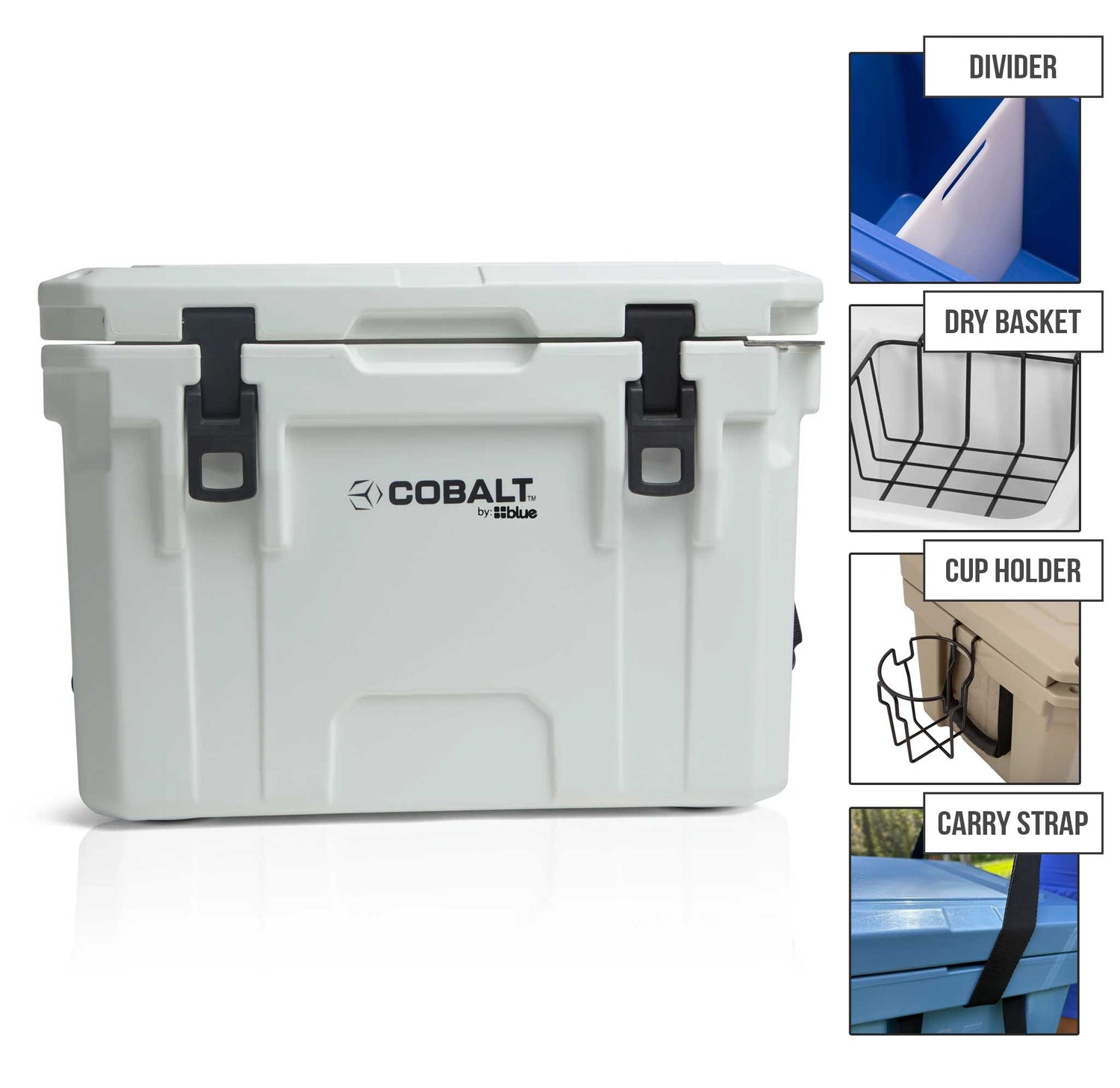 25 Quart Cobalt Cooler + Dry Basket + Divider + Cup Holder + Carry Strap - Promo