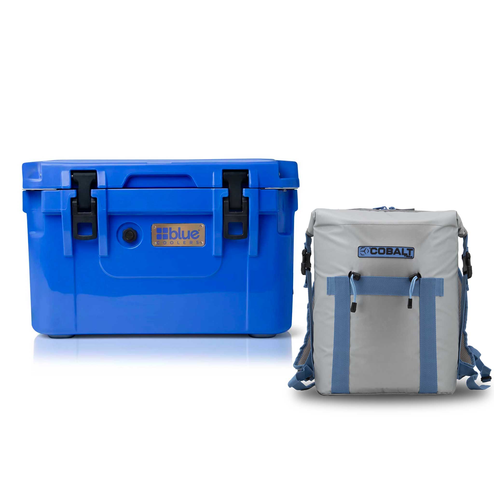 Roto Molded Cooler + Free Soft Sided Backpack Cooler Promo Blue Coolers