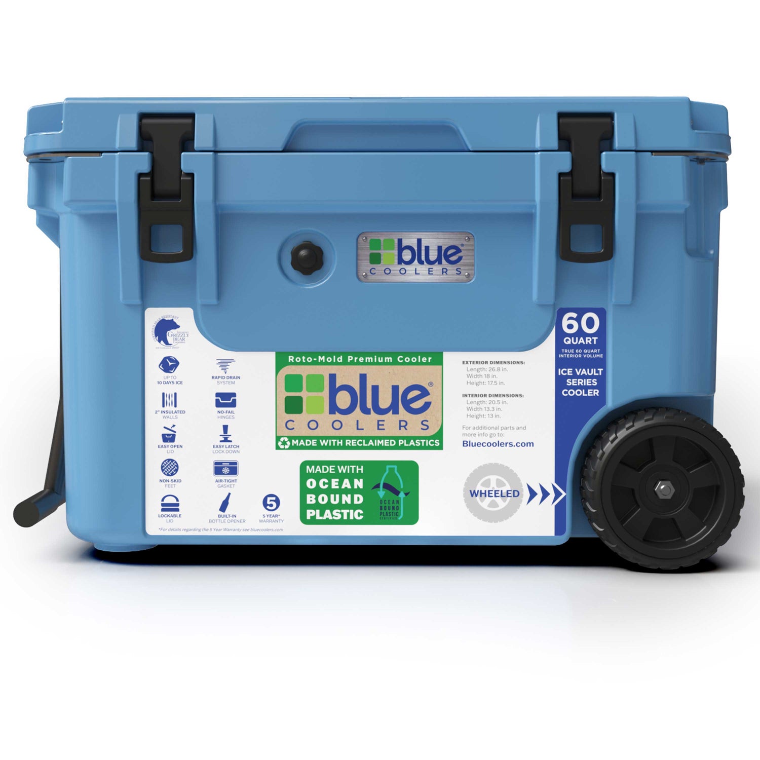 Ocean Bound Reclaimed Plastics 60 Quart Roto-Molded Cooler with Wheels