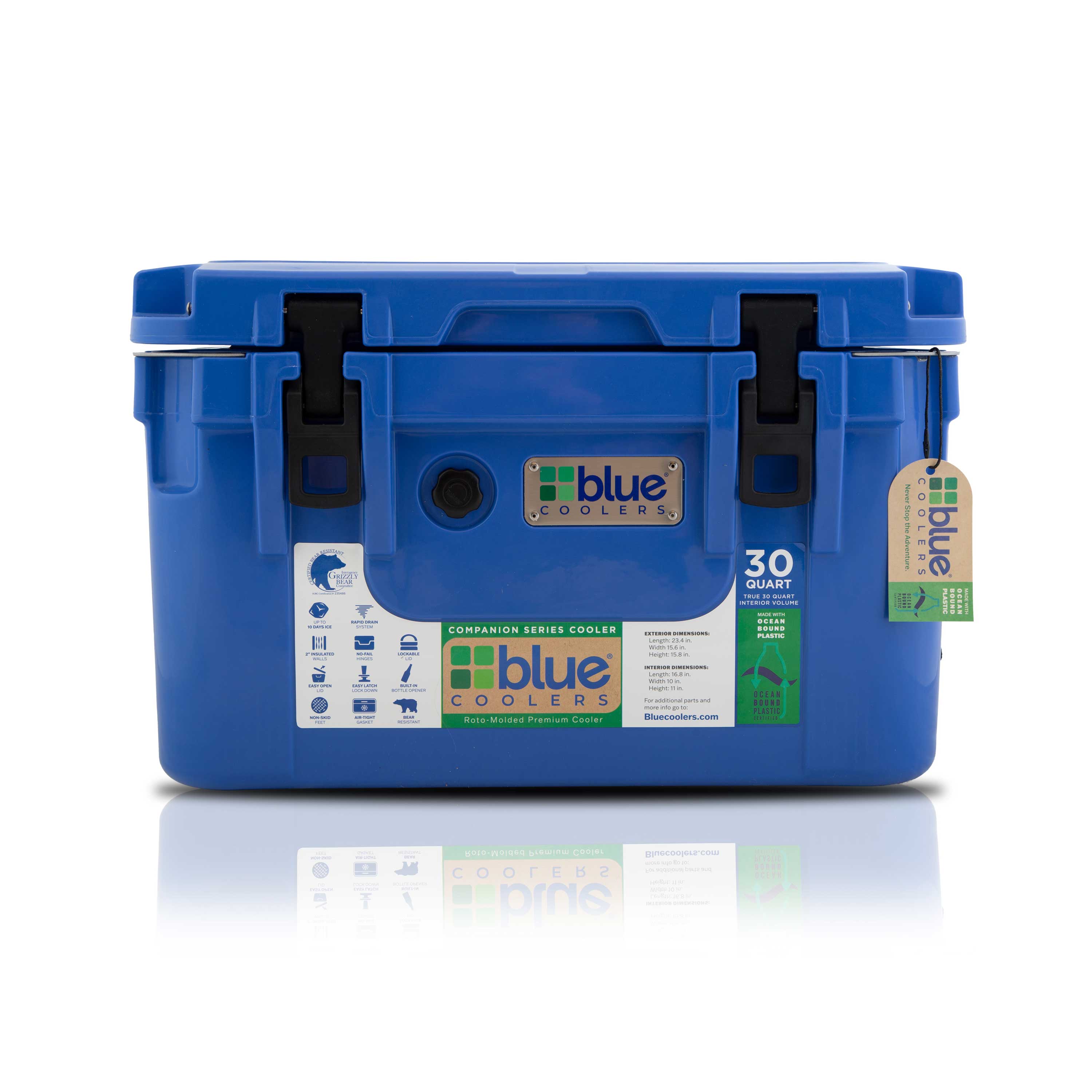 Ocean Bound Reclaimed Plastics 30 Quart Roto-Molded Cooler – Blue