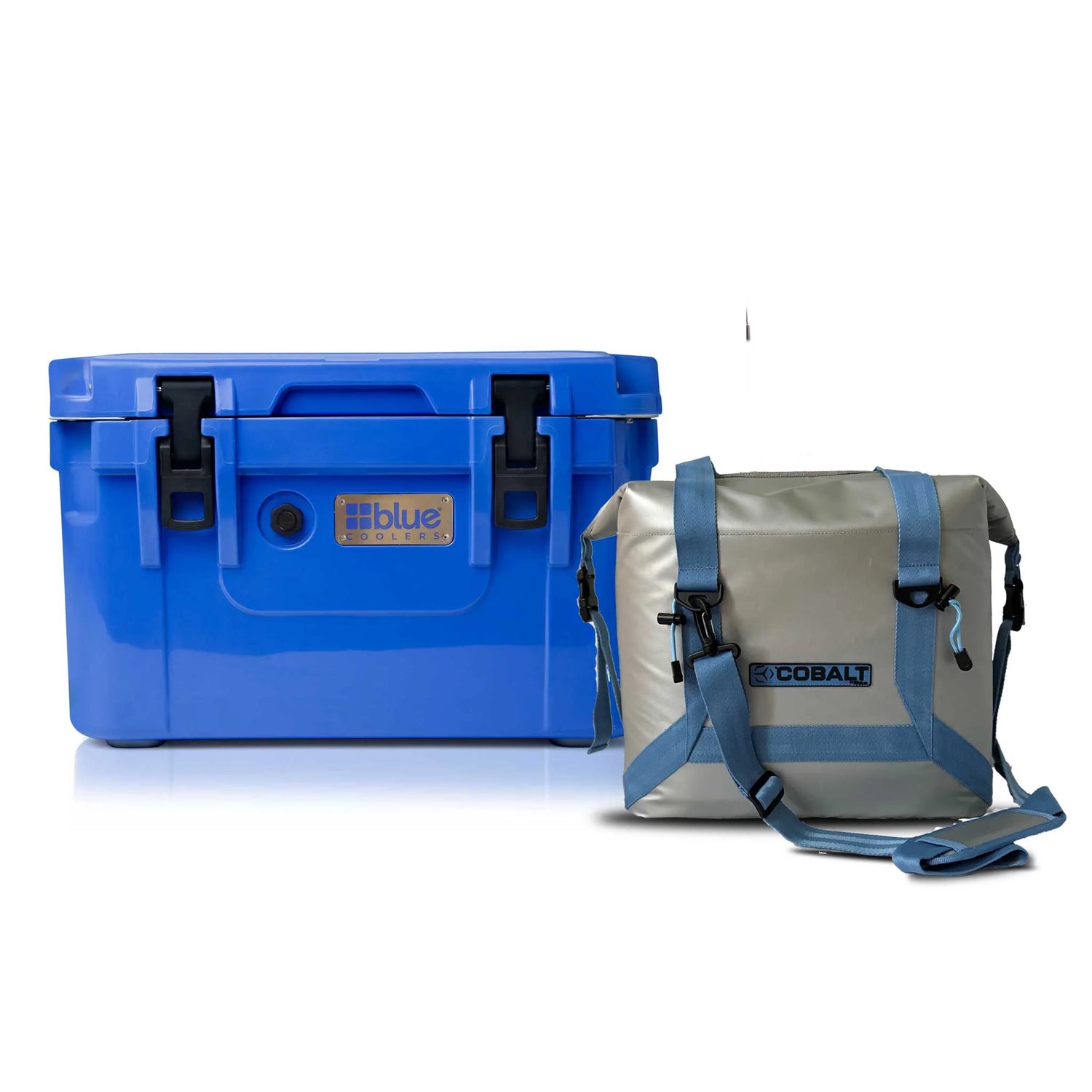 Blue Coolers - 30Q Roto Molded Cooler + Free Soft Sided Tote Cooler - Blue