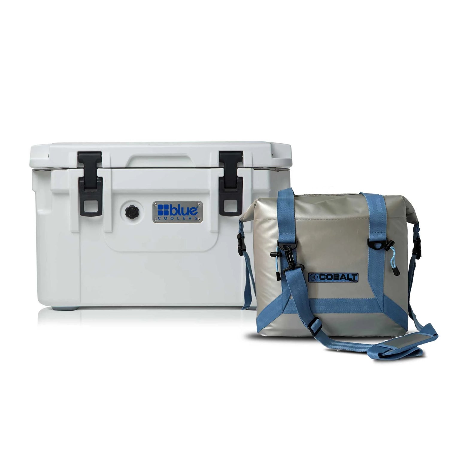 Blue Coolers - 30Q Roto Molded Cooler + Free Soft Sided Tote Cooler - White