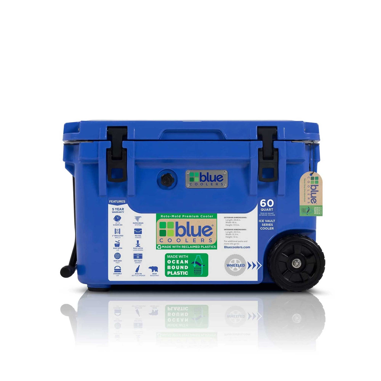 Ocean Bound Reclaimed Plastics 60 Quart Roto-Molded Cooler with Wheels
