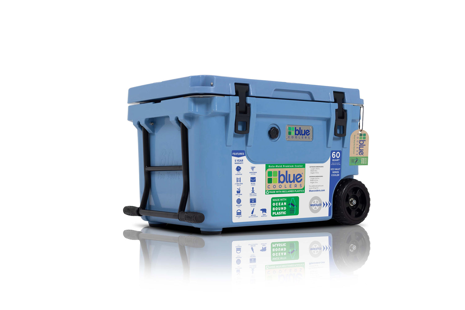 Ocean Bound Reclaimed Plastics 60 Quart Roto-Molded Cooler with Wheels