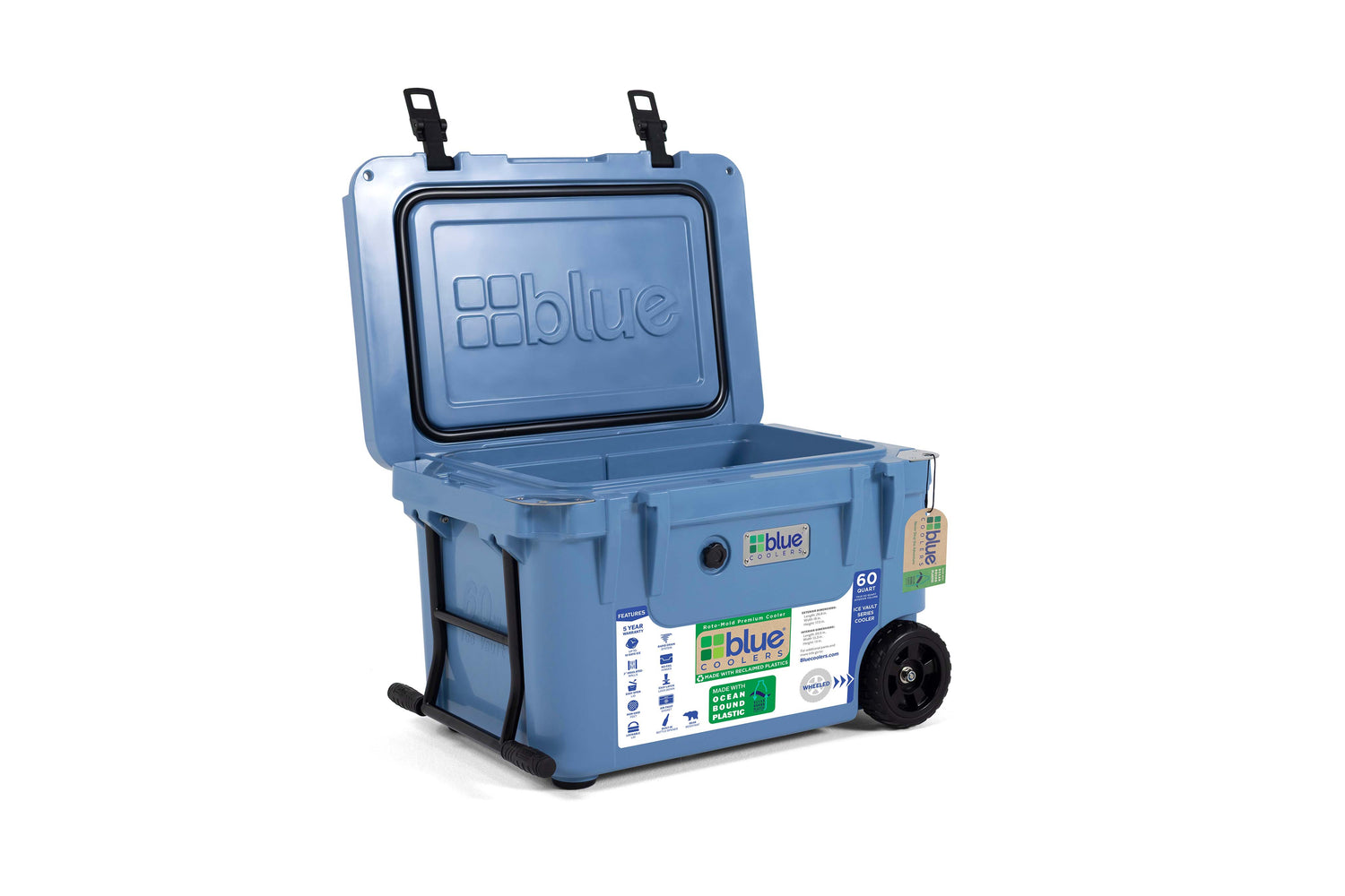 Ocean Bound Reclaimed Plastics 60 Quart Roto-Molded Cooler with Wheels