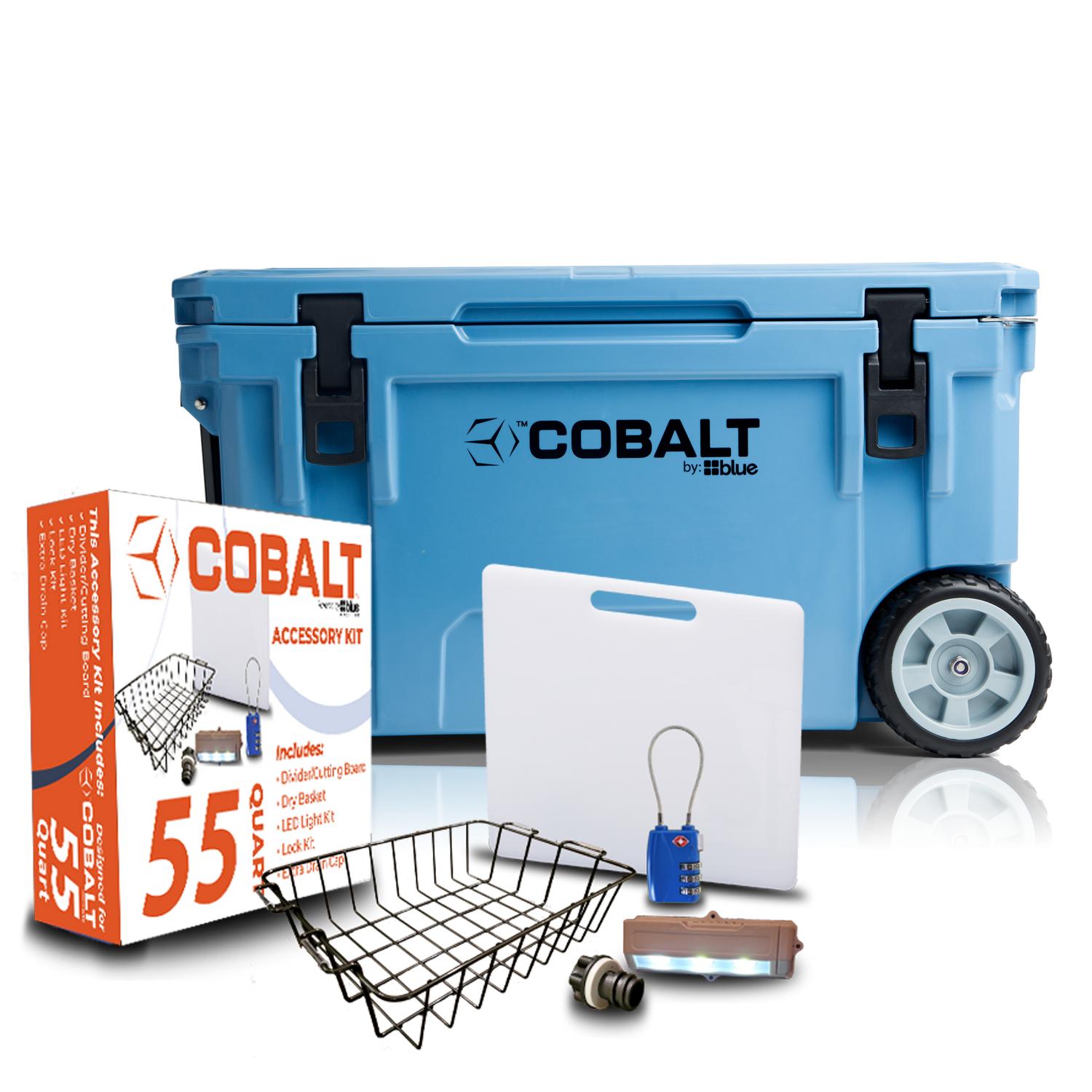 Cobalt 55 Quart Roto-Molded Super Cooler with Wheels Starter Bundle