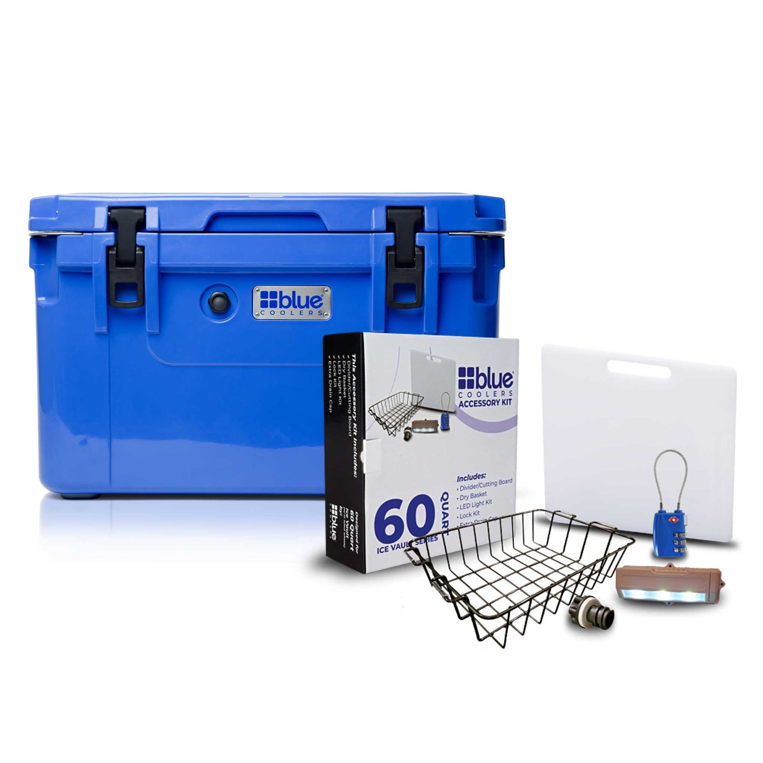 Blue Coolers - 60 Quart Starter Bundle with WHEELS - Includes Accessory Kit - Promo - Trademark Blue