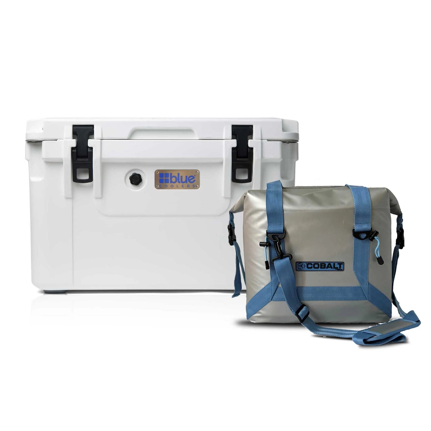 Blue Coolers - 60Q Roto Molded Cooler + Free Soft Sided Tote Cooler - White