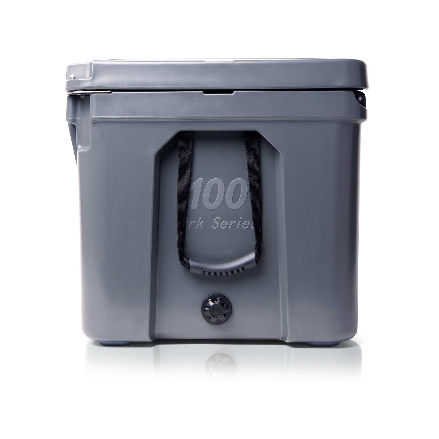 Blue Coolers - 100 Quart Ark Series Roto-Molded Cooler - Charcoal Gray Color - Side View With Handles