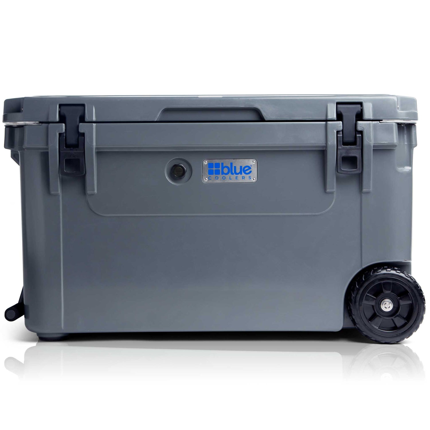 Blue Coolers - 110 Quart Ark series Roto-Molded Wheeled Cooler - Charcoal Gray Color - Front View