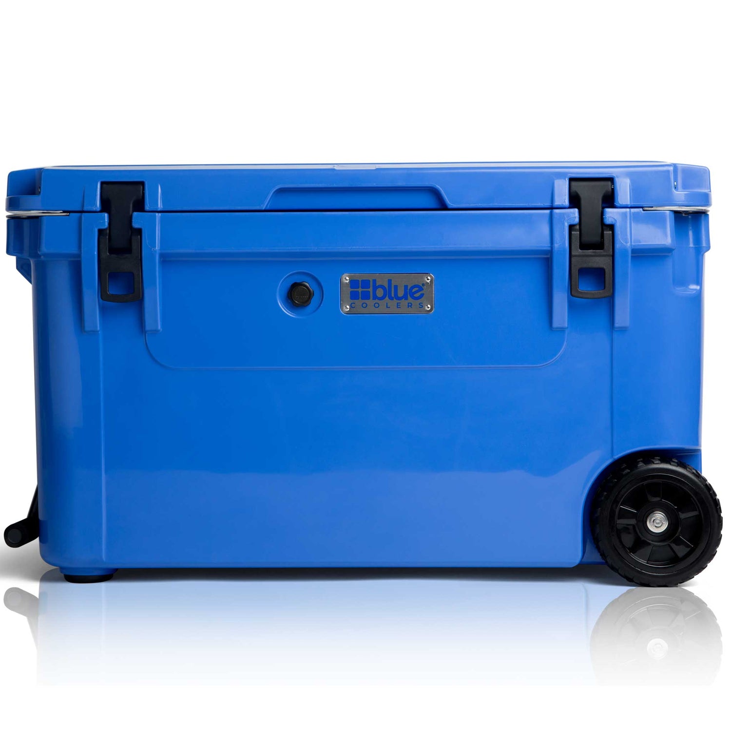 Blue Coolers - 110 Quart Ark series Roto-Molded Wheeled Cooler - Trademark Blue Color - Front View