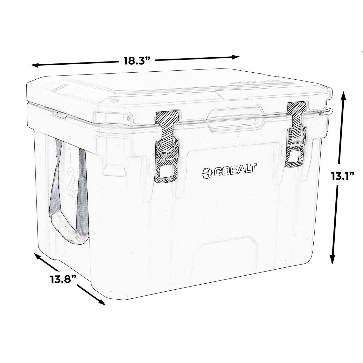 Blue Coolers - Cobalt 25 Quart Roto-Molded Super Cooler - Sketch of Cooler Dimensions