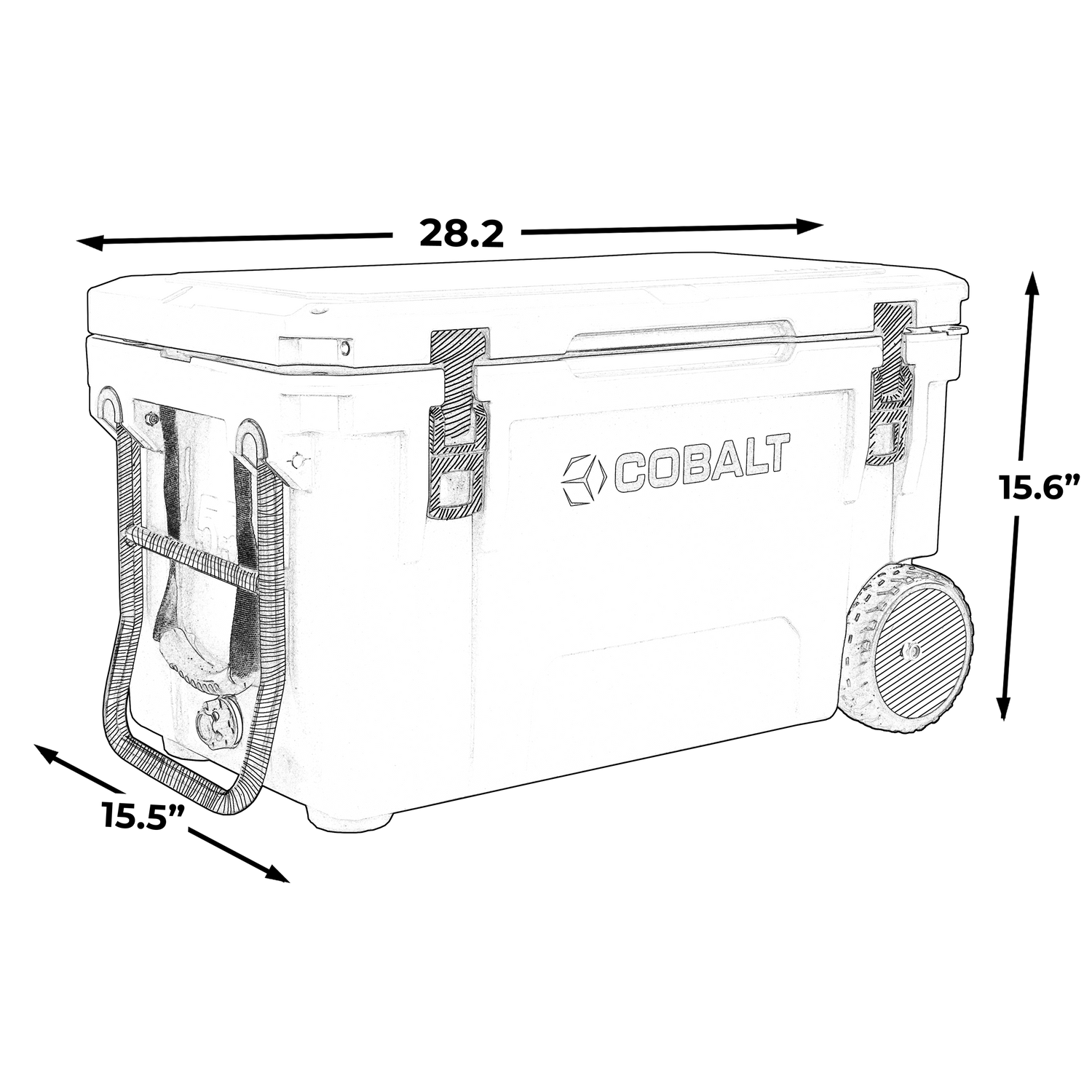 Blue Coolers - Cobalt 55 Quart with Wheels Roto-Molded Super Cooler - Dimension Sketch