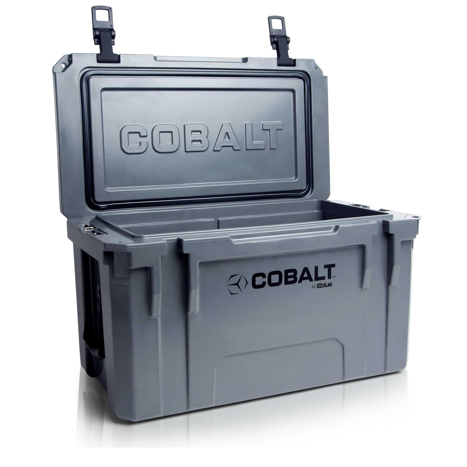 Blue Coolers - Cobalt 55 Quart Roto-Molded Super Cooler - Gray Open Lid