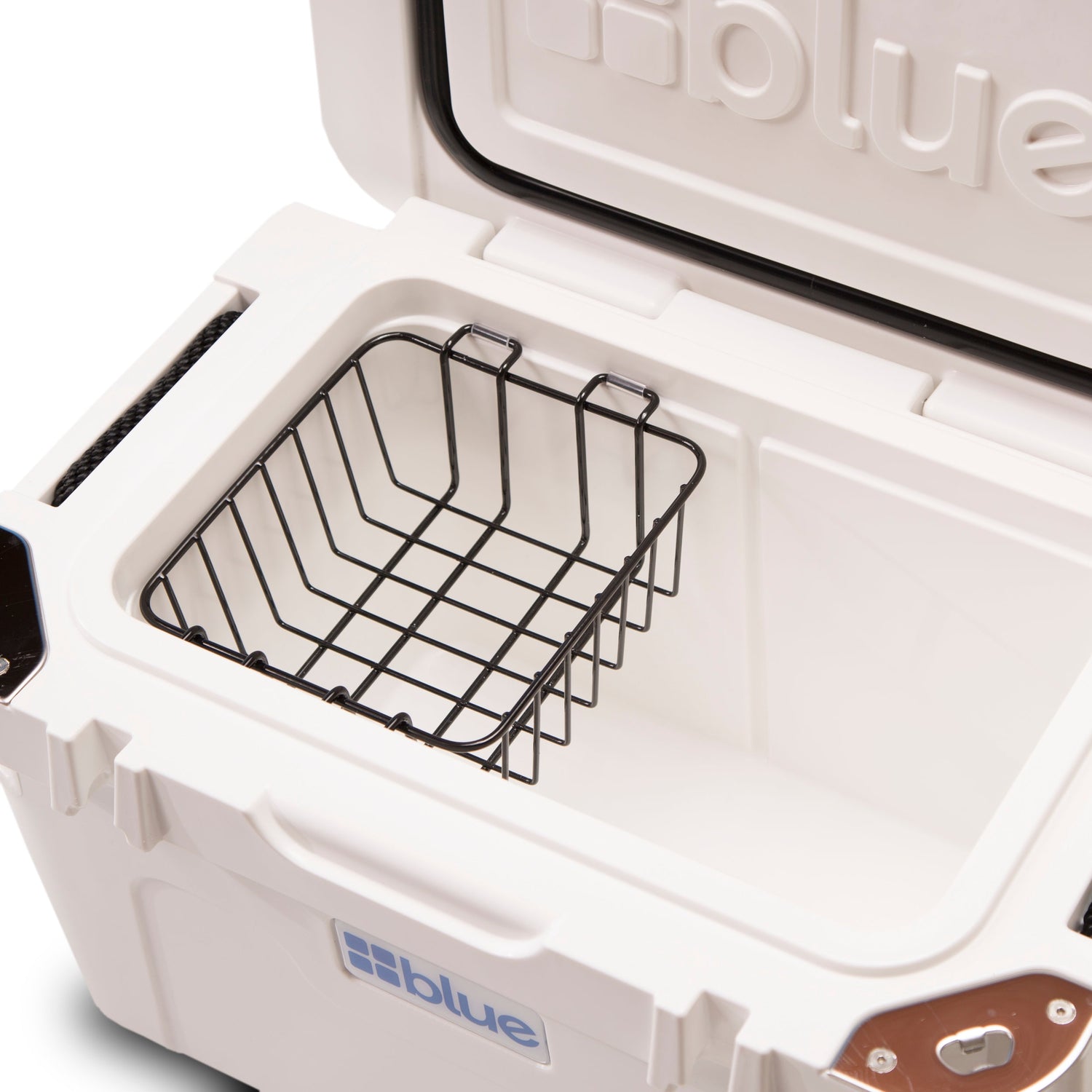 Blue Coolers - Divider/Cutting Board, Basket, Lock, Light, & Plug Accessory Kit for 60 Quart Coolers - Basket Example Fit in White Cooler