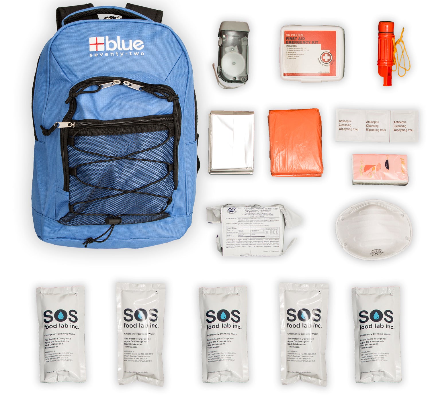 Blue Coolers - Blue Seventy-Two Standard - 3 Day Emergency Kit for 1 Person - All Contents