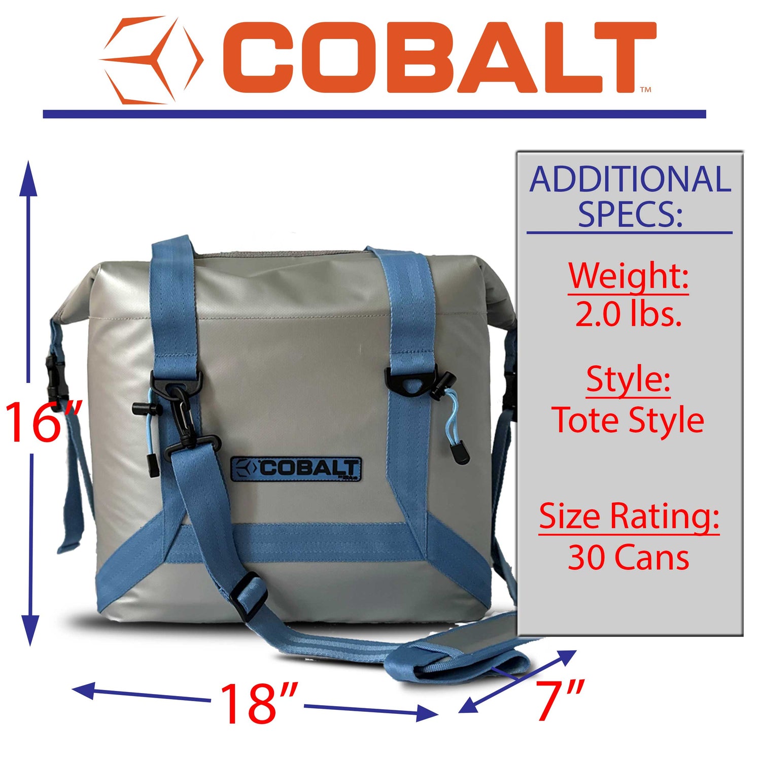 Blue Coolers - Cobalt Soft Sided Cooler Tote - Dimensions/Specs