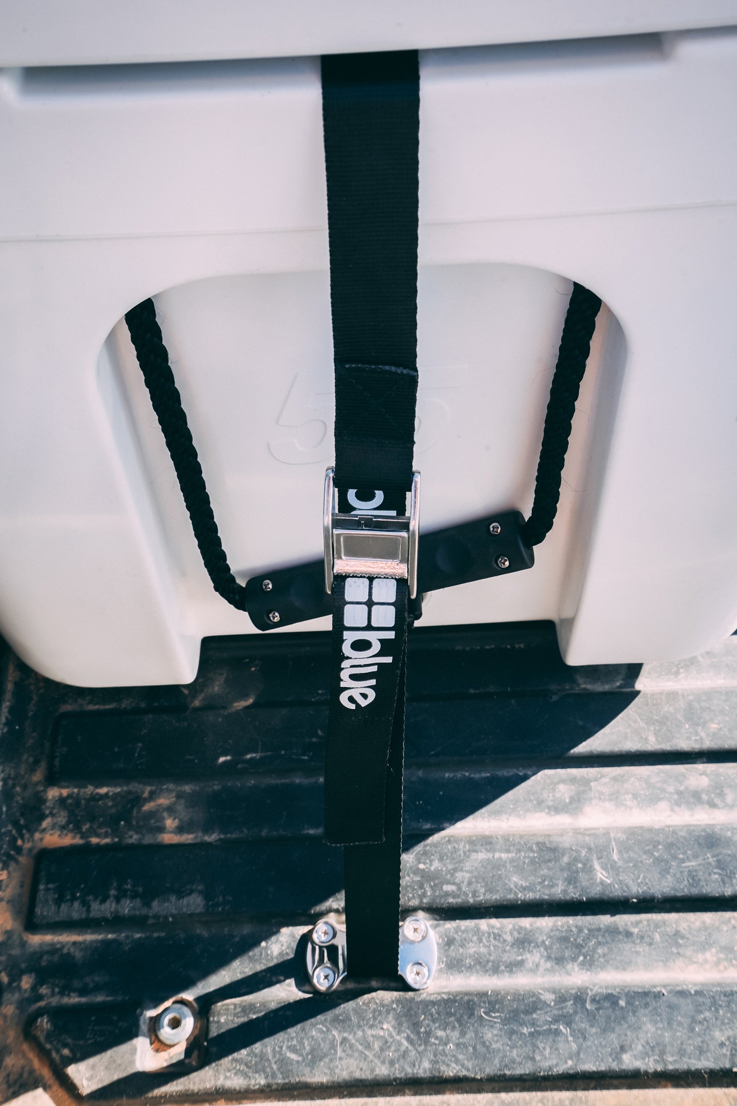 Blue Coolers - Universal Blue Coolers Tie-Down Kit Accessory - Example Fit, Attached to both Car Bed and White Cooler