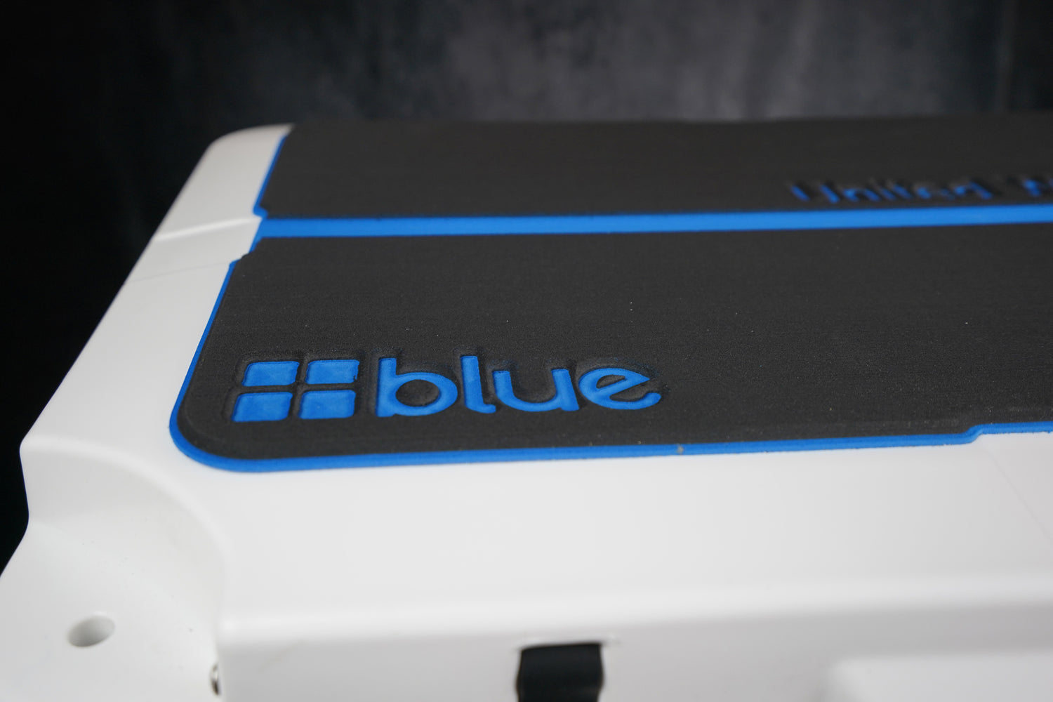 Blue Coolers- Custom Fit Marine Grade Topper Accessory for 60 Quart Coolers - Black and Blue Close-up, Angled