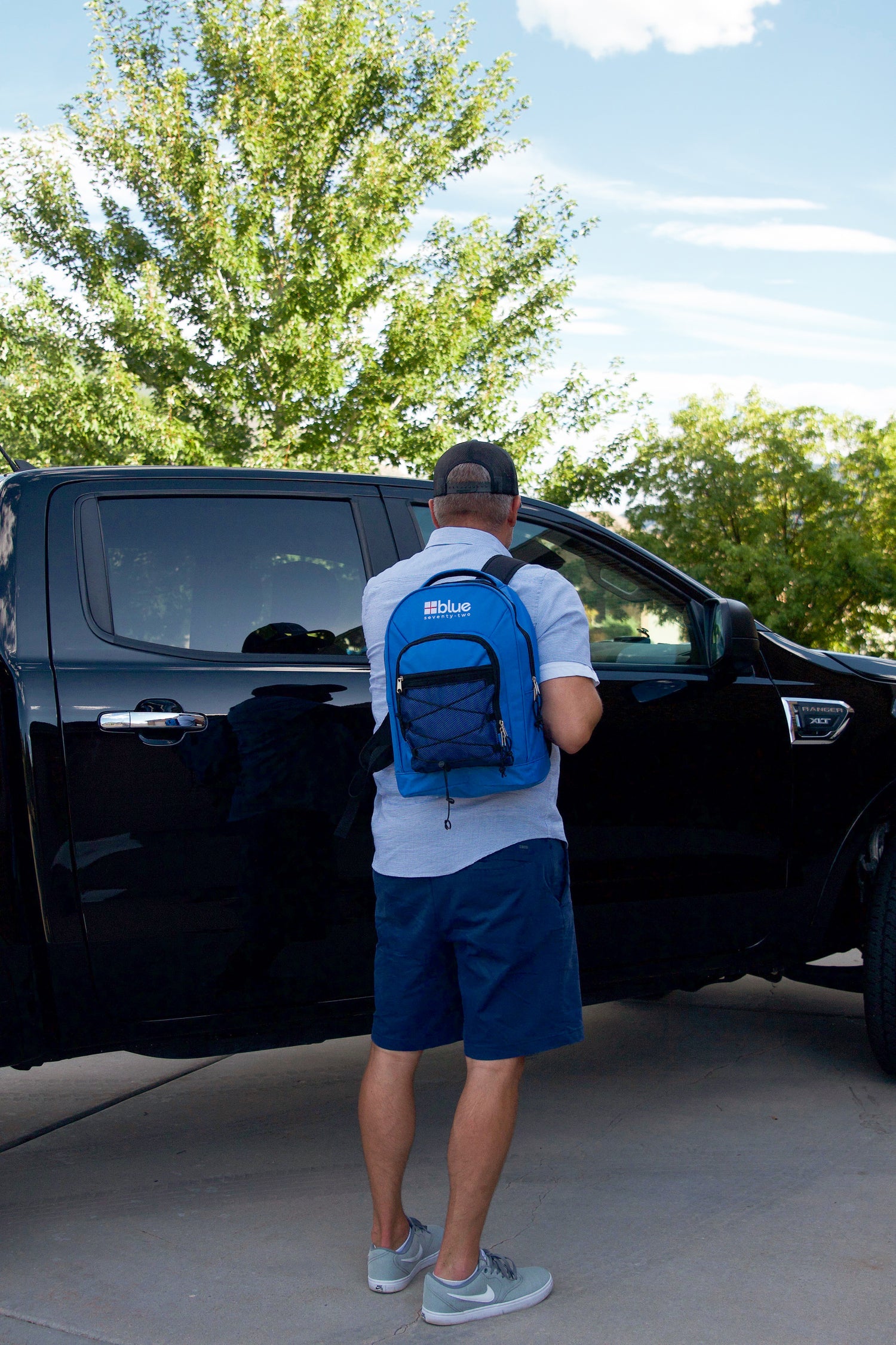 Blue Coolers - Blue Seventy-Two Standard - 3 Day Emergency Kit for 1 Person - Man with Pack from the Back