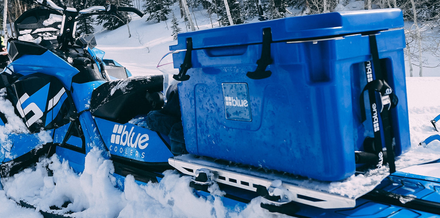 Blue Coolers - Universal Blue Coolers Tie-Down Kit Accessory - Example Attachment to Blue Cooler and Snow Mobile