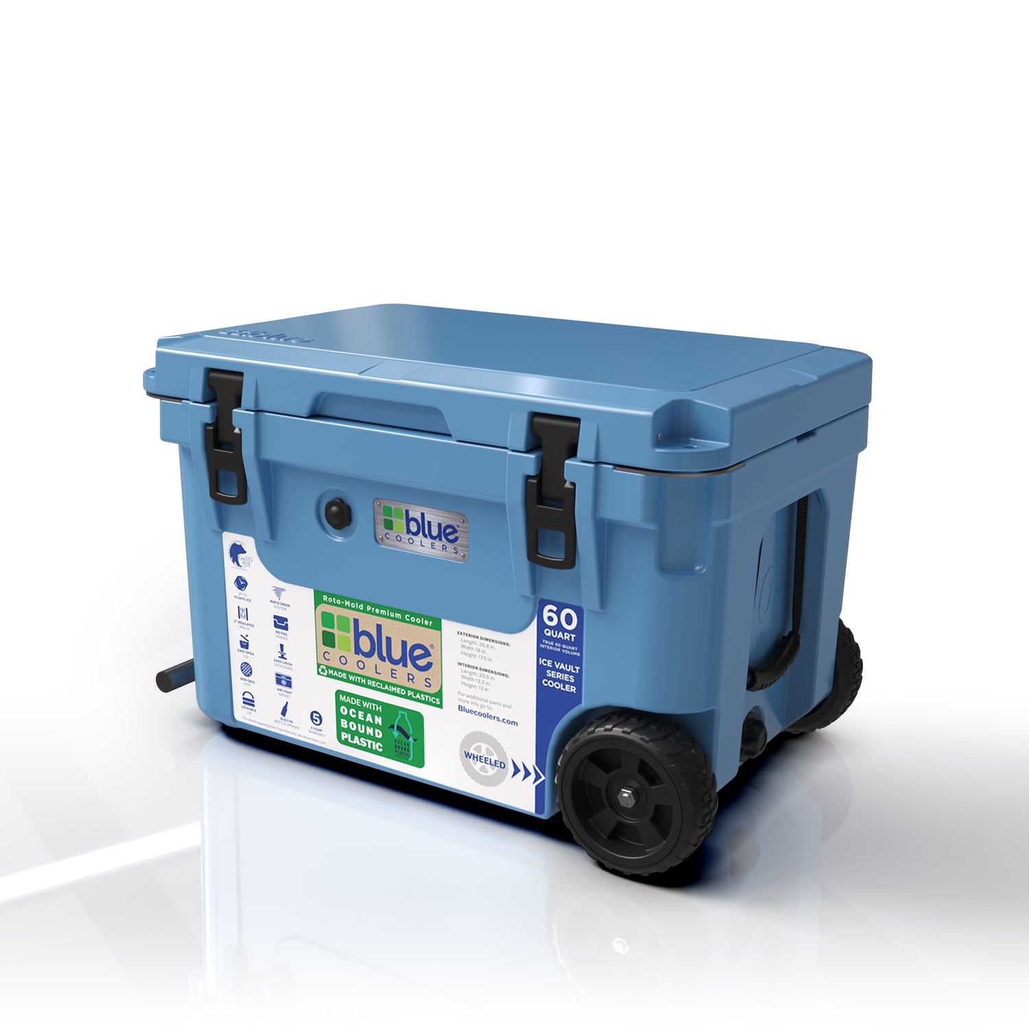 Ocean Bound Reclaimed Plastics 60 Quart Roto-Molded Cooler with Wheels