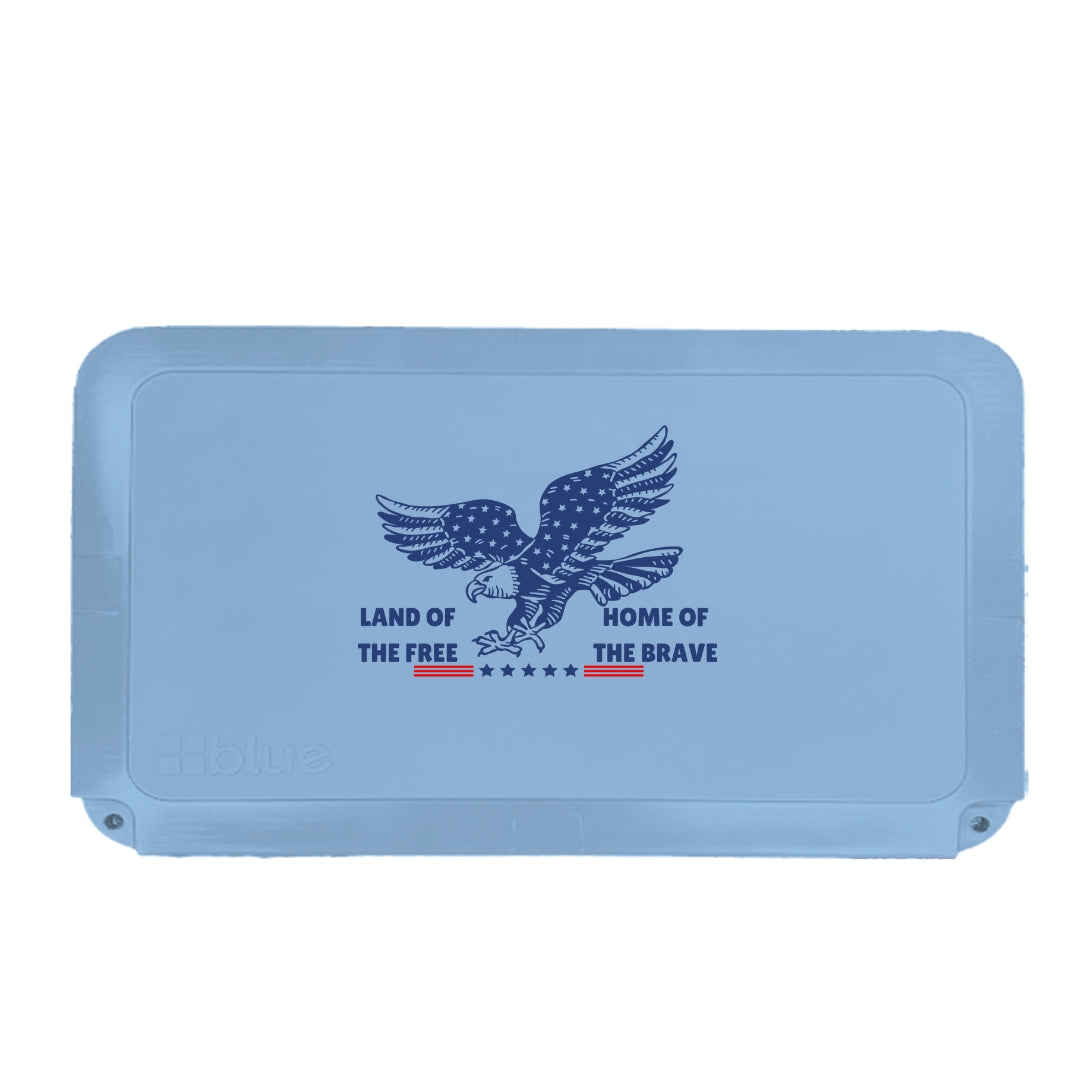 Blue Coolers - Custom Patriotic Cobalt 55 Quart with Wheels Roto-Molded Super Cooler - Light Blue, Land of the Free Home of the Brave Eagle