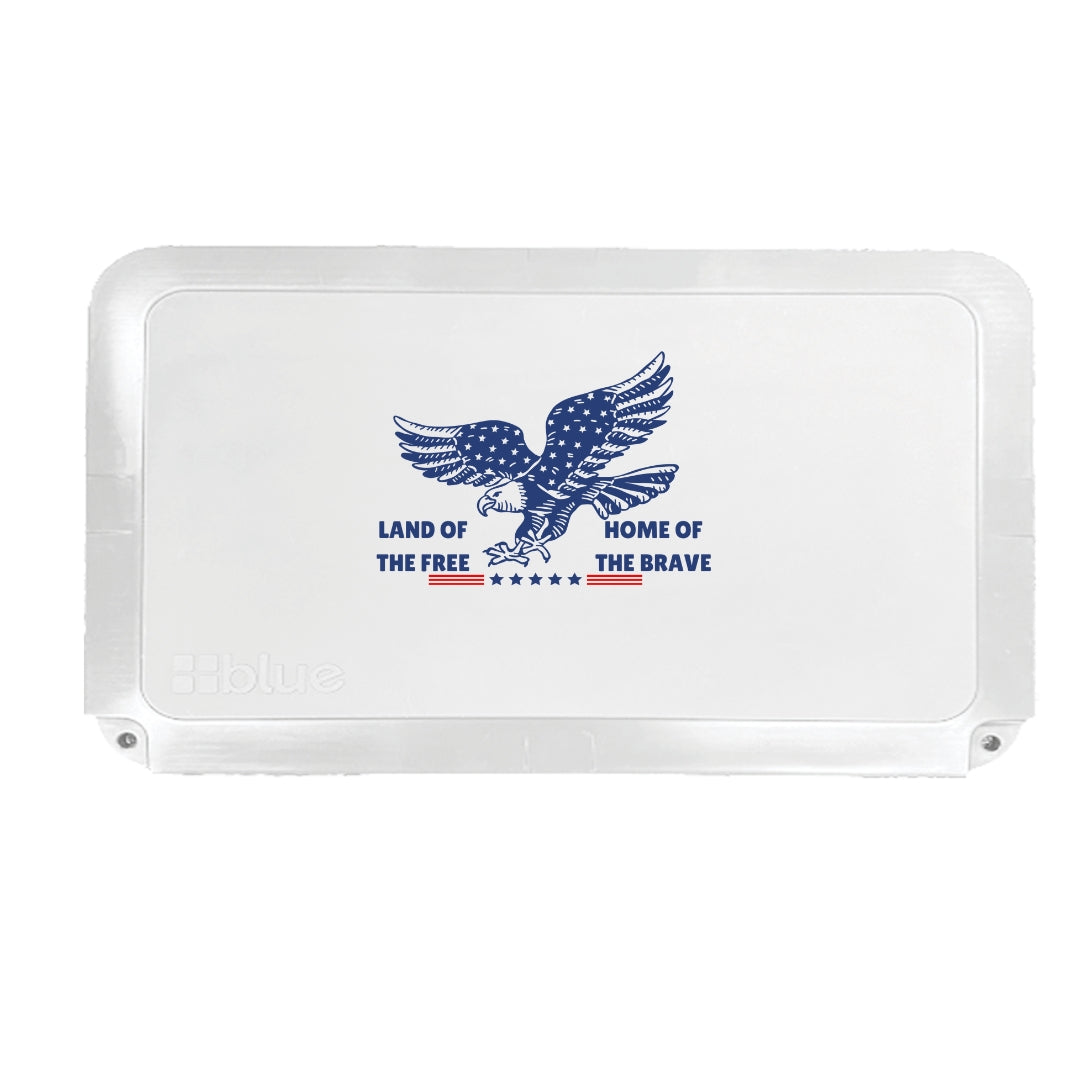 Blue Coolers - Custom Patriotic Cobalt 55 Quart with Wheels Roto-Molded Super Cooler - White, Land of the Free Home of the Brave Eagle