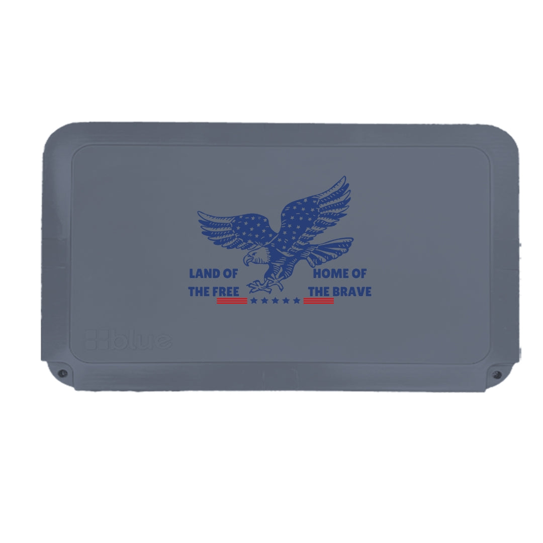 Blue Coolers - Custom Patriotic Cobalt 55 Quart with Wheels Roto-Molded Super Cooler - Gray, Land of the Free Home of the Brave Eagle