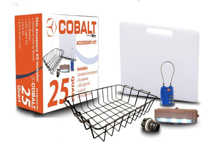 Accessory Kit Cobalt - Divider/Cutting Board, Basket, Lock, Light, & Plug for 25 Quart Cobalt Coolers