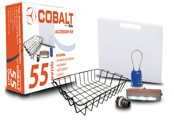 Accessory Kit Cobalt - Divider/Cutting Board, Basket, Lock, Light, & Plug for 55 Quart Cobalt Coolers