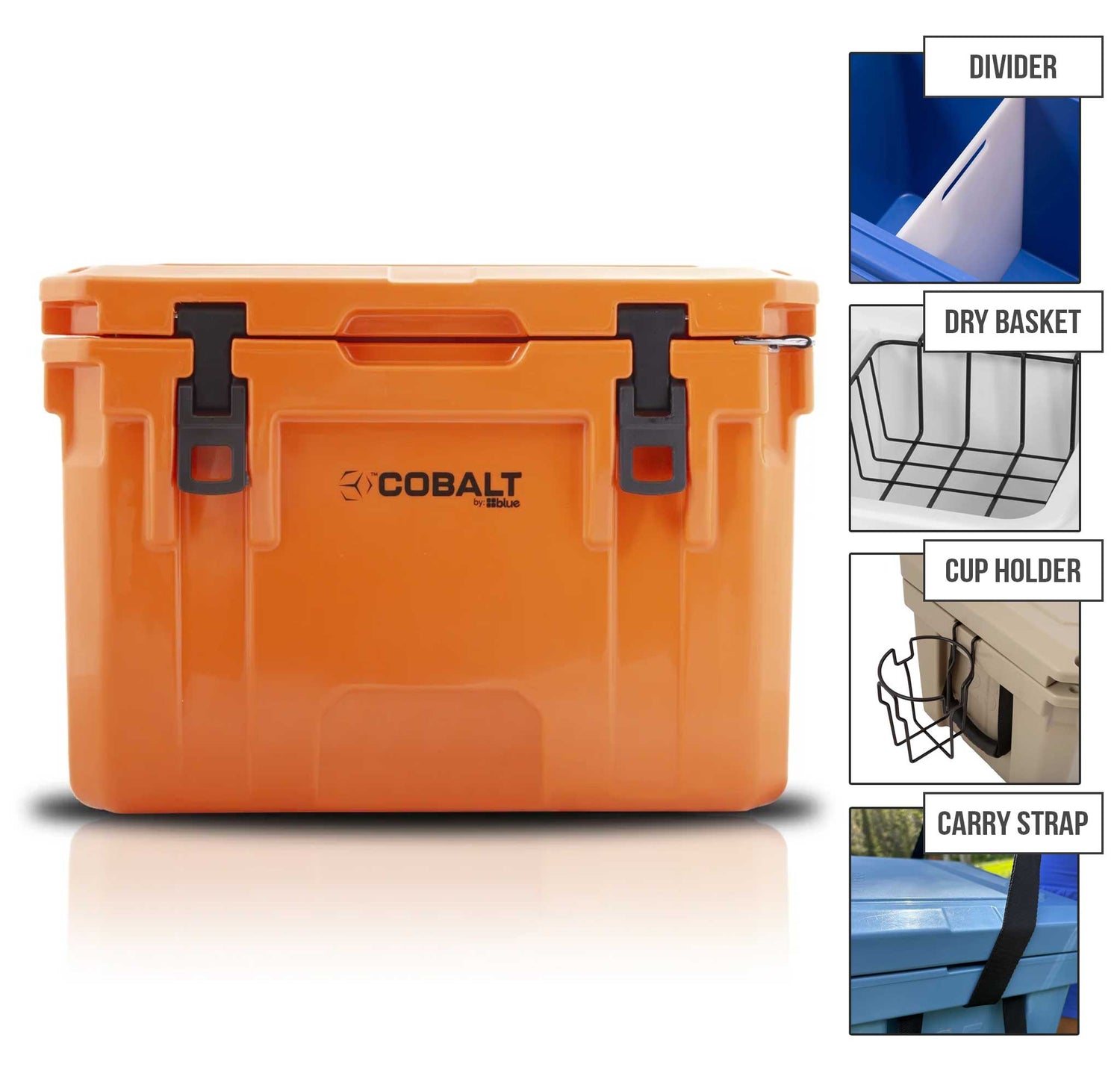 25 Quart Cobalt Cooler + Dry Basket + Divider + Cup Holder + Carry Strap - Promo