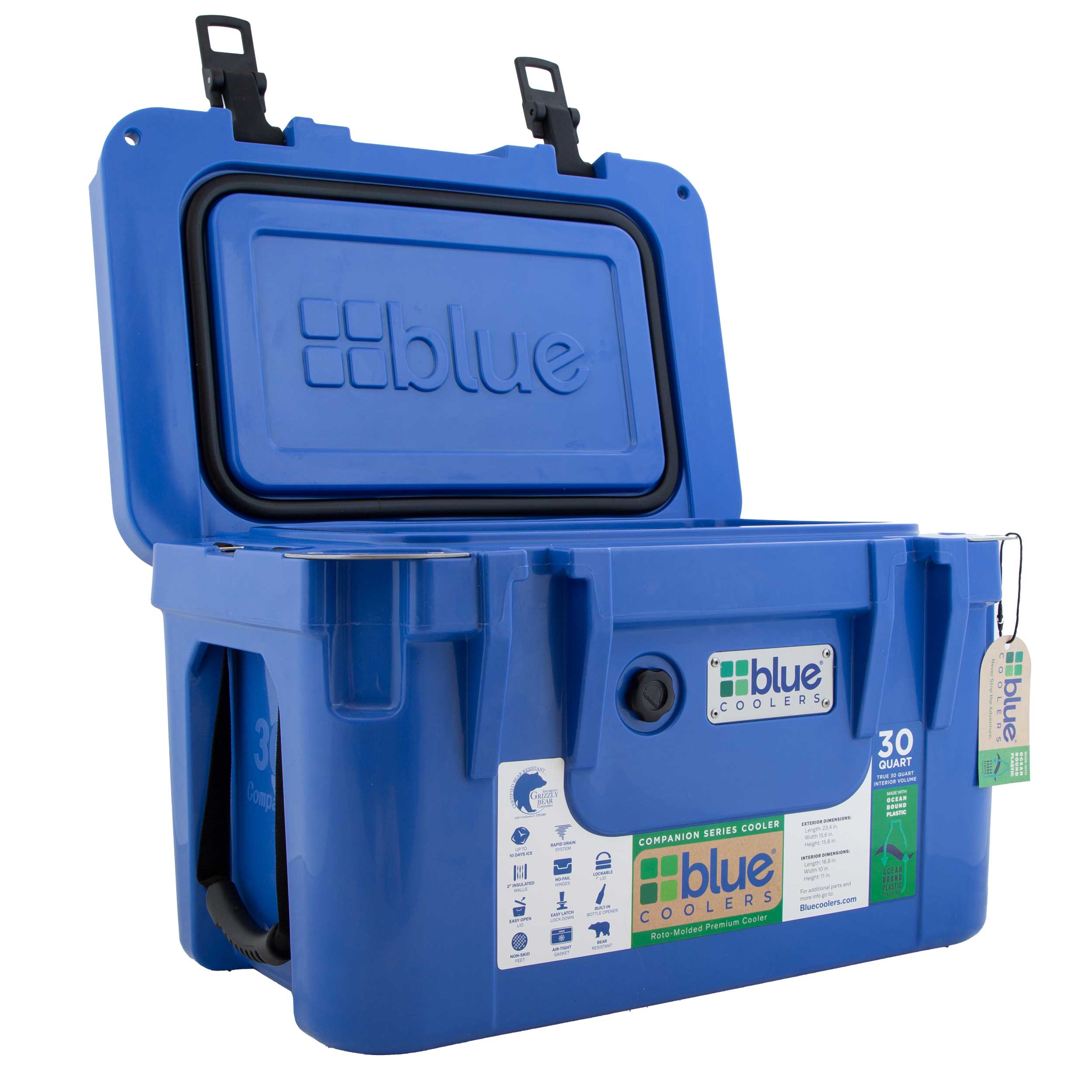 Ocean Bound Reclaimed Plastics 30 Quart Roto-Molded Cooler – Blue