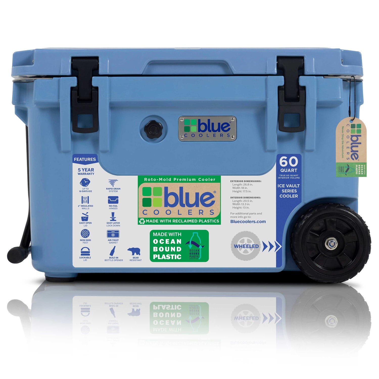 Ocean Bound Reclaimed Plastics 60 Quart Roto-Molded Cooler with Wheels