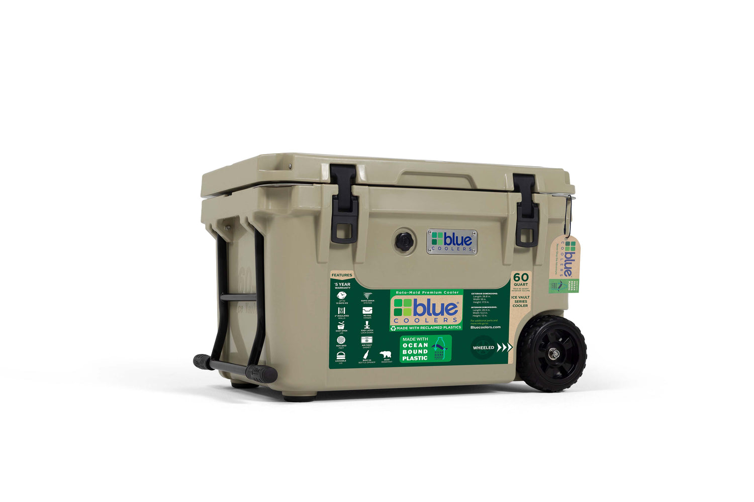 Ocean Bound Reclaimed Plastics 60 Quart Roto-Molded Cooler with Wheels