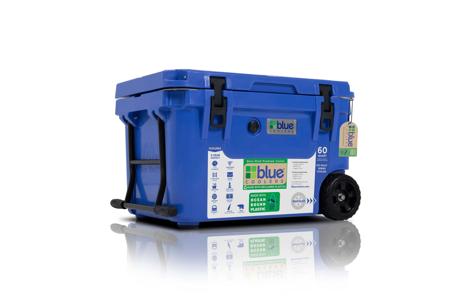 Ocean Bound Reclaimed Plastics 60 Quart Roto-Molded Cooler with Wheels