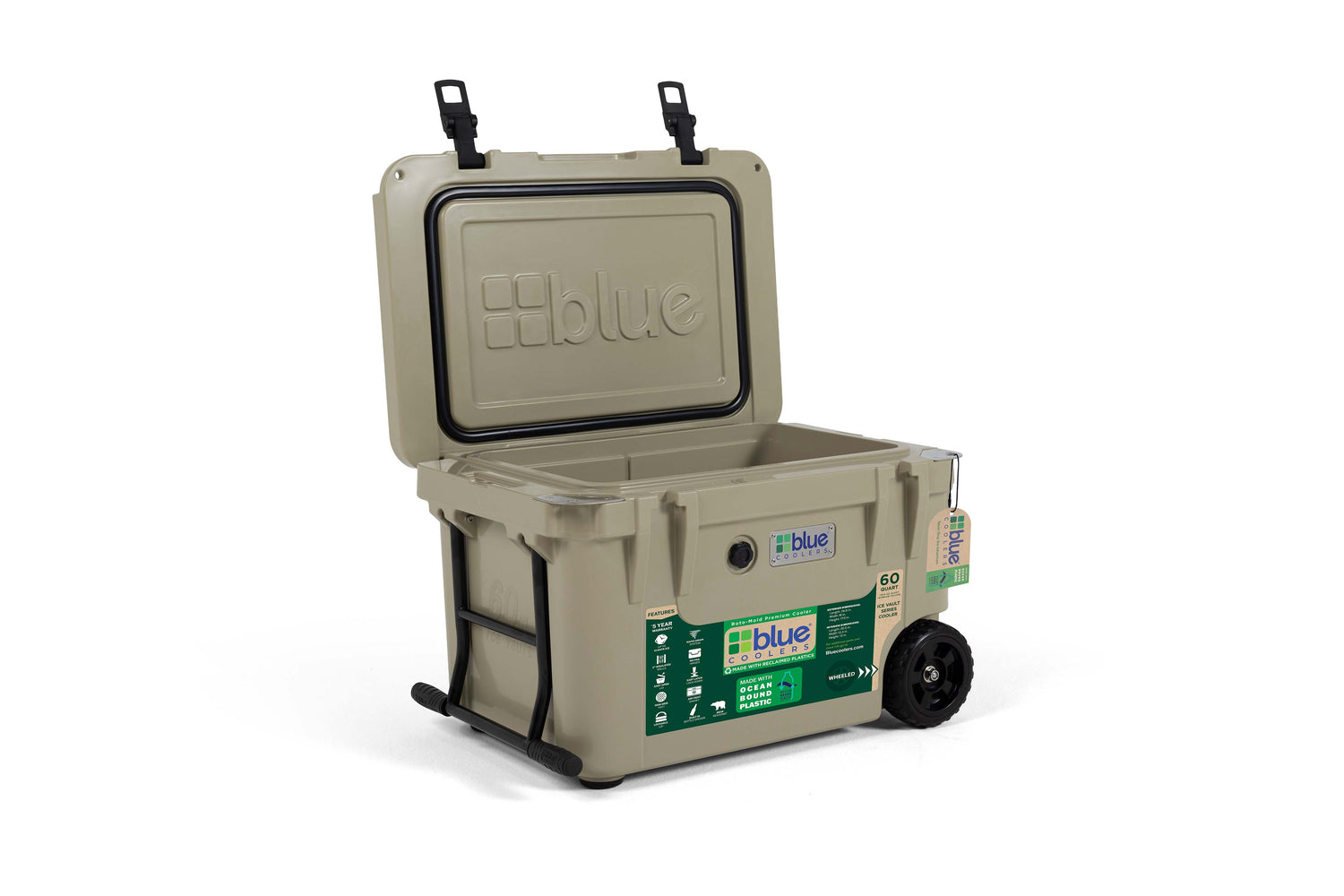 Ocean Bound Reclaimed Plastics 60 Quart Roto-Molded Cooler with Wheels