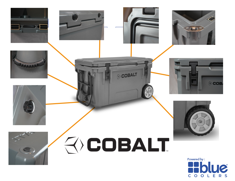 Cobalt 55 Quart Roto-Molded Super Cooler with Wheels Starter Bundle