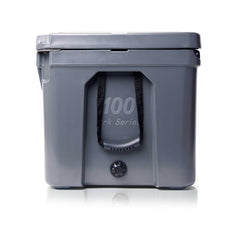Blue Coolers - 100 Quart Ark Series Roto-Molded Cooler - Charcoal Gray Color - Side View With Handles