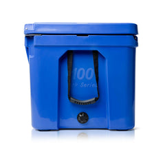 Blue Coolers - 100 Quart Ark Series Roto-Molded Cooler - Trademark Blue Color - Side View With Handles
