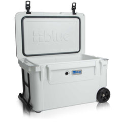 Blue Coolers - 110 Quart Ark series Roto-Molded Wheeled Cooler - Arctic White Color - Open Lid