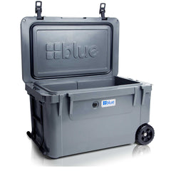 Blue Coolers - 110 Quart Ark series Roto-Molded Wheeled Cooler - Charcoal Gray Color - Open Lid