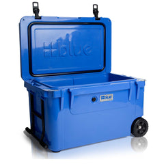 Blue Coolers - 110 Quart Ark series Roto-Molded Wheeled Cooler - Trademark Blue Color - Open Lid