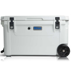 Blue Coolers - 110 Quart Ark series Roto-Molded Wheeled Cooler - Arctic White Color - Front View