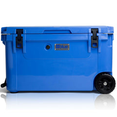 Blue Coolers - 110 Quart Ark series Roto-Molded Wheeled Cooler - Trademark Blue Color - Front View